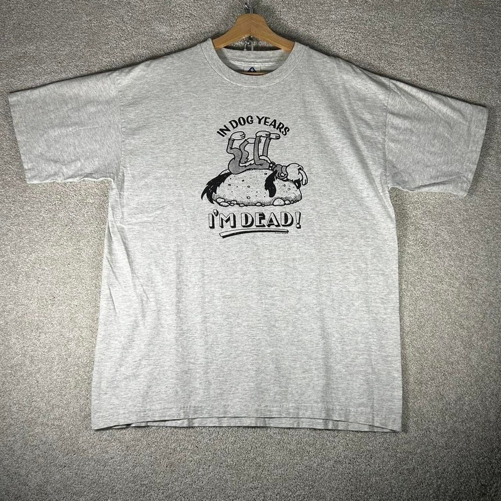 Vintage 90s In Dog Years I'm dead single stitch grey graphic t-shirt Size XL